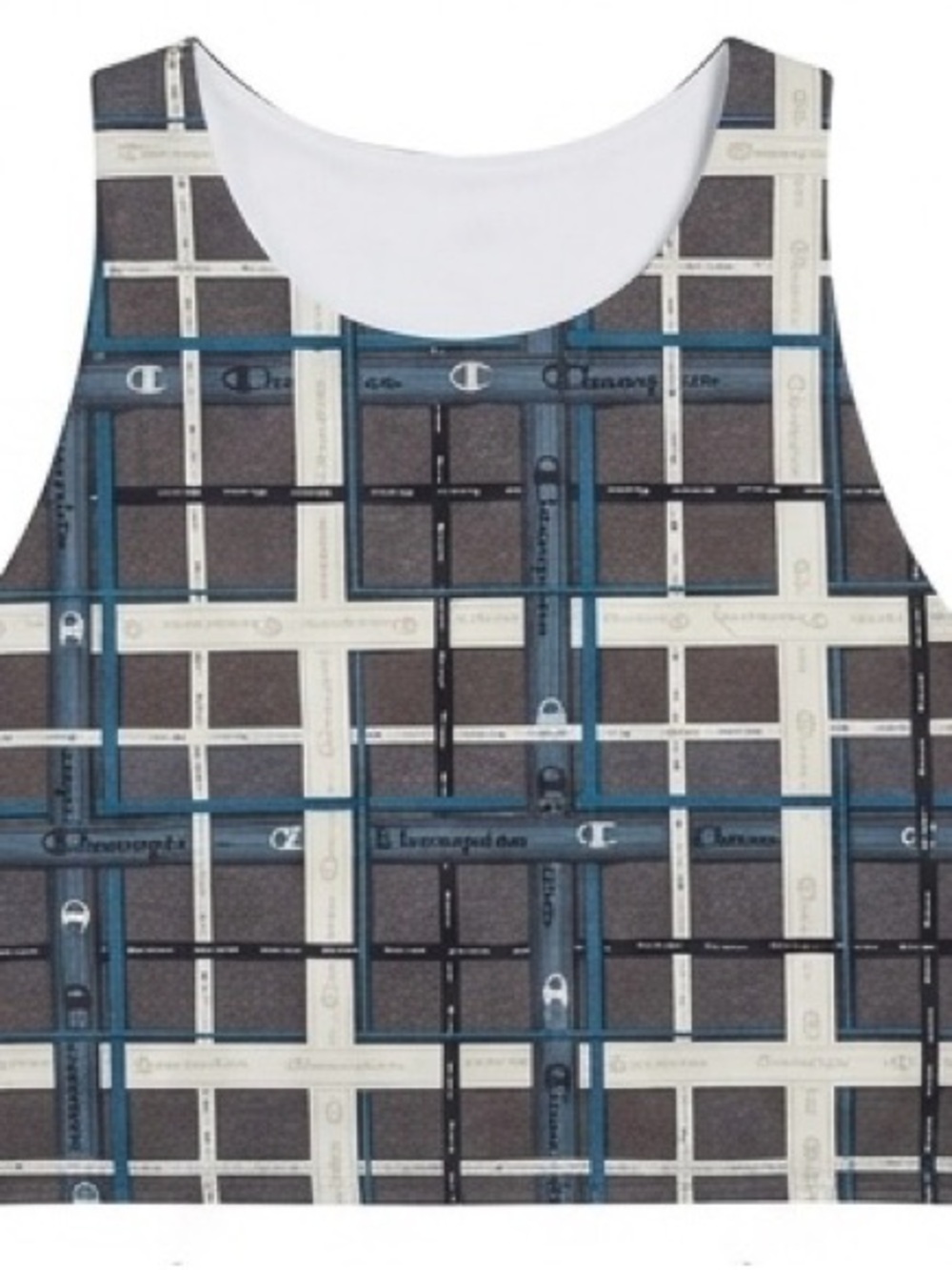 Champion Plaid Logo Crop Tank Top Grey Blue White Size L